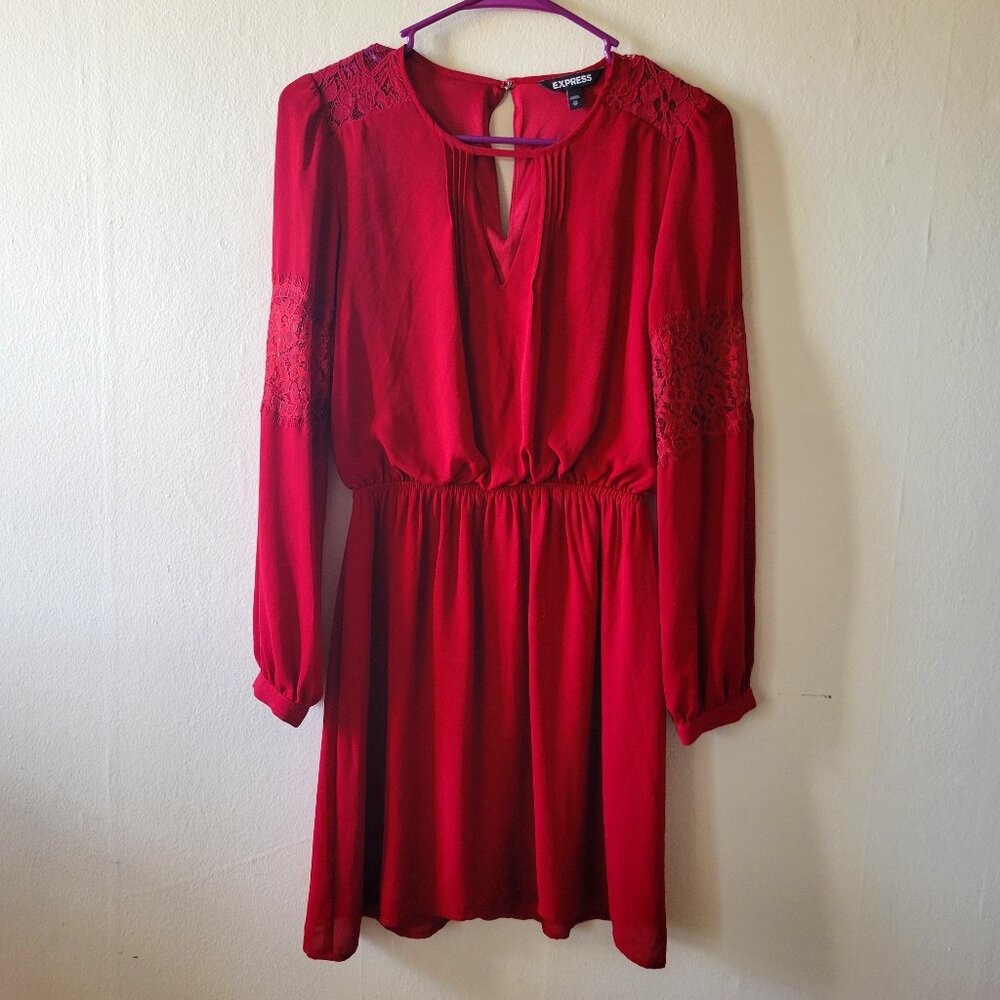 Red Express Long-Sleeved Lace Detail Dress Size XS